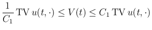 $\displaystyle
\frac{1}{C_1}\mathop{\rm TV}u(t,\cdot)\leq V(t)\leq C_1\mathop{\rm TV}u(t,\cdot)$
