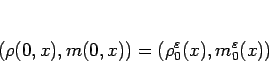 \begin{displaymath}
\lefteqn{(\rho(0,x),m(0,x))=(\rho_0^\varepsilon (x),m_0^\varepsilon (x))}\end{displaymath}