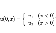 \begin{displaymath}
u(0,x)=
\left\{\begin{array}{ll}
u_1 & (x<0),\\
u_2 & (x>0)\end{array}\right.\end{displaymath}