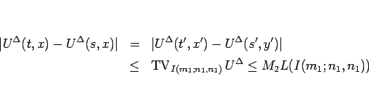 \begin{eqnarray*}\vert U^\Delta(t,x)-U^\Delta(s,x)\vert
&=&
\vert U^\Delta(t',...
...{TV}}\nolimits _{I(m_1;n_1,n_1)}U^\Delta\leq M_2L(I(m_1;n_1,n_1))\end{eqnarray*}