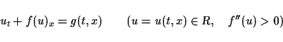 \begin{displaymath}
u_t + f(u)_x = g(t,x) \hspace*{2em}(u=u(t,x)\in\mbox{\sl R},\hspace*{1em}f''(u)>0)\end{displaymath}