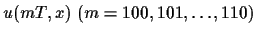 $u(mT,x)
 (m=100,101,\ldots,110)$