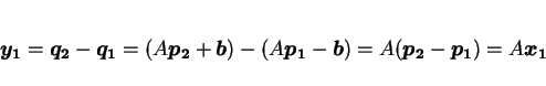 \begin{displaymath}
\mbox{\boldmath$y_1$} = \mbox{\boldmath$q_2$}-\mbox{\boldmat...
...boldmath$p_2$}-\mbox{\boldmath$p_1$}) = A\mbox{\boldmath$x_1$}
\end{displaymath}