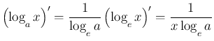 $\displaystyle \left(\log_{\raisebox{-.5ex}{\scriptsize$a$}}x\right)'
=\frac{1}{...
...}}x\right)'
=\frac{1}{x\displaystyle \log_{\raisebox{-.5ex}{\scriptsize$e$}}a}
$