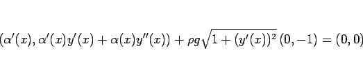 \begin{displaymath}
(\alpha'(x),\alpha'(x)y'(x)+\alpha(x)y''(x))
+ \rho g\sqrt{1+(y'(x))^2} (0,-1) = (0,0)\end{displaymath}