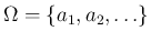 $\Omega=\{a_1,a_2,\ldots\}$