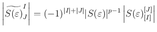 $\displaystyle
\left\vert\widetilde{S(\varepsilon)}^{I}_{J}\right\vert
=(-1)^{...
...t S(\varepsilon)\vert^{p-1}
\left\vert S(\varepsilon)^{[J]}_{[I]}\right\vert
$