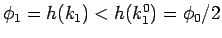 $\phi_1 = h(k_1)<h(k_1^0)=\phi_0/2$