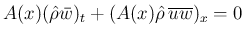 $\displaystyle
A(x)(\hat{\rho}\bar{w})_t+(A(x)\hat{\rho}\,\overline{uw})_x = 0$