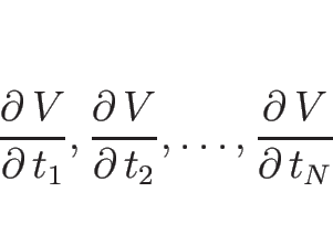 \begin{displaymath}
\frac{\partial\, V}{\partial\, t_1}, \frac{\partial\, V}{\partial\, t_2},\ldots, \frac{\partial\, V}{\partial\, t_N}
\end{displaymath}