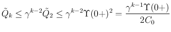 $\displaystyle
\tilde{Q}_k
\leq\gamma^{k-2}\tilde{Q}_2
\leq\gamma^{k-2}\Upsilon(0+)^2
=\frac{\gamma^{k-1}\Upsilon(0+)}{2C_0}$