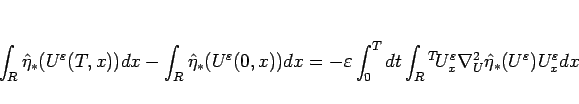 \begin{displaymath}
\int_R\hat{\eta}_\ast(U^\varepsilon (T,x))dx
-\int_R\hat{\et...
...x\nabla_U^2\hat{\eta}_\ast(U^\varepsilon )U^\varepsilon _x
dx
\end{displaymath}