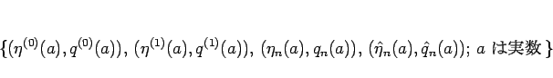 \begin{displaymath}
\{(\eta^{(0)}(a),q^{(0)}(a)),  (\eta^{(1)}(a),q^{(1)}(a)),...
...),  (\hat{\eta}_n(a),\hat{q}_n(a));
  \mbox{$a$ ϼ¿}\}
\end{displaymath}