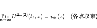 \begin{displaymath}
\lim_{n\rightarrow\infty}U^{\Delta_n(2)}(t_2,x)= p_{t_2}(x)\hspace{1zw}(\mbox{«})
\end{displaymath}