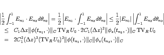 \begin{eqnarray*}\lefteqn{\left\vert\frac{1}{2}\int_{-1}^1E_{n_1}\cdot E_{n_2}d\...
...hi(t_{n_1},\cdot)\Vert _{C}
\Vert\phi_x(t_{n_2},\cdot)\Vert _{C}\end{eqnarray*}