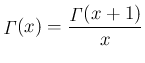 $\displaystyle \mathop{\mathit{\Gamma}}(x)=\frac{\mathop{\mathit{\Gamma}}(x+1)}{x}
$