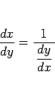 \begin{displaymath}
\frac{dx}{dy} = \frac{1}{ \displaystyle \frac{dy}{dx} }
\end{displaymath}