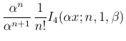 $\displaystyle \frac{\alpha^n}{\alpha^{n+1}}\,\frac{1}{n!}I_4(\alpha x;n,1,\beta)$