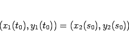 \begin{displaymath}
(x_1(t_0),y_1(t_0)) = (x_2(s_0),y_2(s_0))
\end{displaymath}
