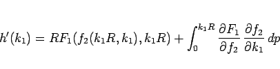 \begin{displaymath}
h'(k_1) = RF_1(f_2(k_1R,k_1),k_1R)
+ \int_0^{k_1R}\frac{\...
...ial F_1}{\partial f_2}
 \frac{\partial f_2}{\partial k_1} dp\end{displaymath}