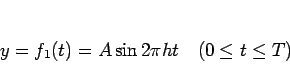 \begin{displaymath}
y=f_1(t) = A \sin 2\pi h t\hspace{1zw}(0\leq t\leq T)\end{displaymath}