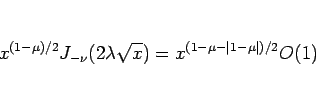 \begin{displaymath}
x^{(1-\mu)/2}J_{-\nu}(2\lambda\sqrt{x})
= x^{(1-\mu-\vert 1-\mu\vert)/2}O(1)
\end{displaymath}