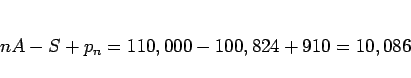 \begin{displaymath}
nA-S+p_n = 110,000 - 100,824 + 910 = 10,086 
\end{displaymath}