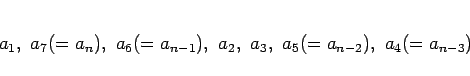 \begin{displaymath}
a_1, a_7(=a_n), a_6(=a_{n-1}), a_2, a_3, a_5(=a_{n-2}), a_4(=a_{n-3})
\end{displaymath}