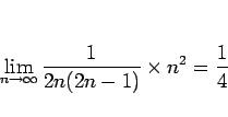 \begin{displaymath}
\lim_{n\rightarrow\infty}\frac{1}{2n(2n-1)}\times n^2=\frac{1}{4}
\end{displaymath}
