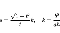 \begin{displaymath}
s=\frac{\sqrt{1+t^2}}{t}k,\hspace{1zw}k=\frac{b^2}{ah} \end{displaymath}