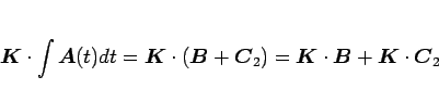 \begin{displaymath}
\mbox{\boldmath$K$}\cdot\int\mbox{\boldmath$A$}(t)dt
= \mbo...
...ox{\boldmath$B$}+\mbox{\boldmath$K$}\cdot\mbox{\boldmath$C$}_2
\end{displaymath}