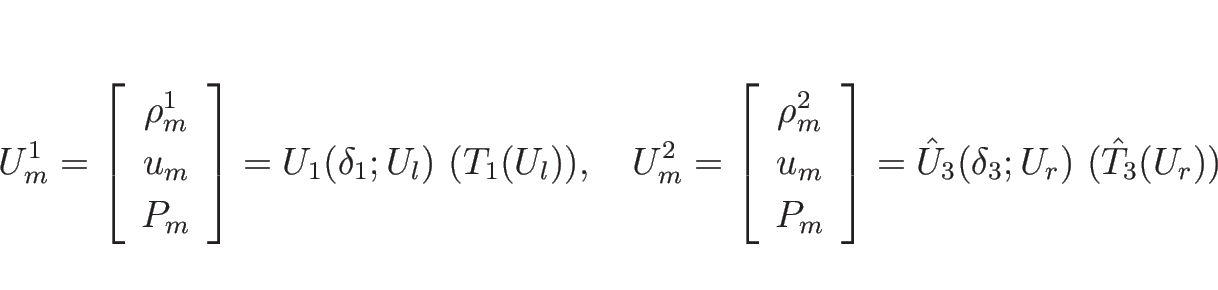 \begin{displaymath}
U_m^1=\left[\begin{array}{c}\rho_m^1\\ u_m\\ P_m\end{array}\...
..._m\end{array}\right]=\hat{U}_3(\delta_3;U_r)\ (\hat{T}_3(U_r))
\end{displaymath}