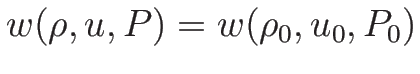 $w(\rho,u,P)=w(\rho_0,u_0,P_0)$