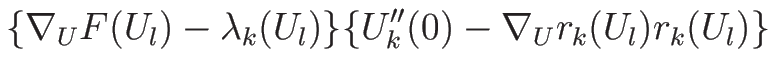 $\displaystyle {\{\nabla_UF(U_l)-\lambda_k(U_l)\}
\{U_k''(0)-\nabla_Ur_k(U_l)r_k(U_l)\}}$